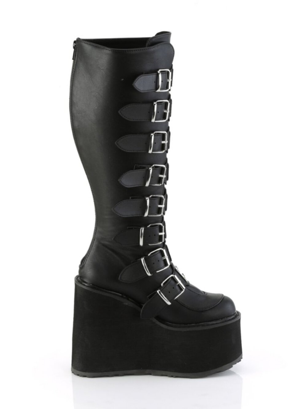 Black Vegan Leather Platform Wide Calf Knee High Boots
